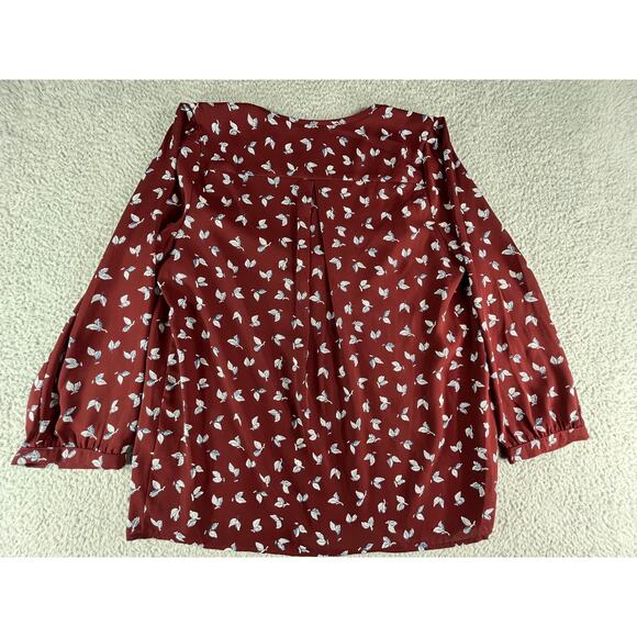 Collective Concepts Shirt Women Large Red Patterned Flowy V Neck Top Long Sleeve - Picture 5 of 6
